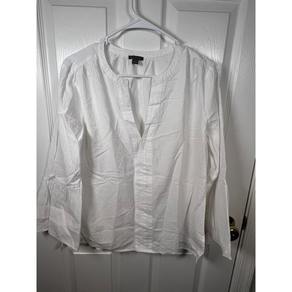 Ann Taylor White Split Neck Bell Sleeve Blouse Top M (IN#61)